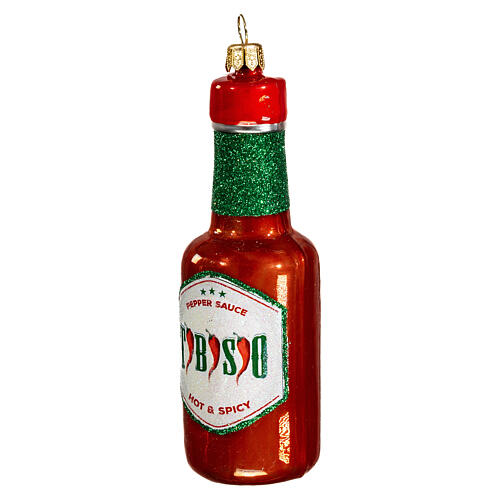 Hot sauce bottle blown glass Christmas tree ornament 10 cm 3