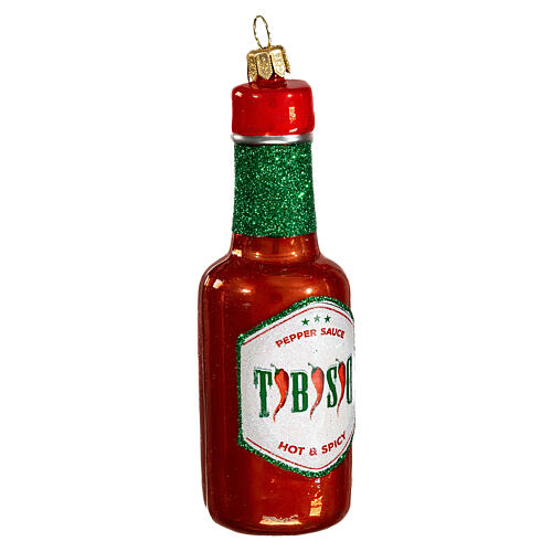 Hot sauce bottle blown glass Christmas tree ornament 10 cm 4