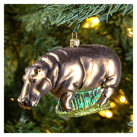 Hippopotamus, blown glass, 4 in, Christmas tree decoration