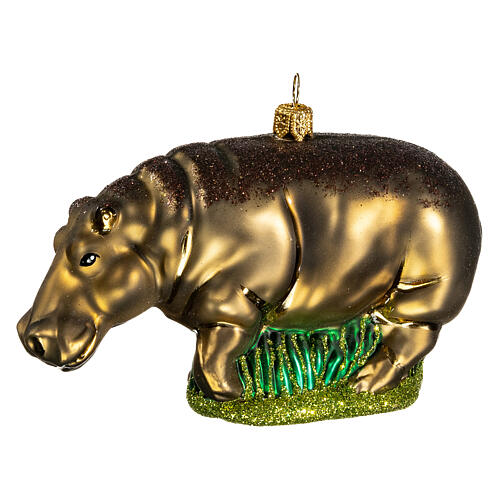 Hippopotamus, blown glass, 4 in, Christmas tree decoration 1