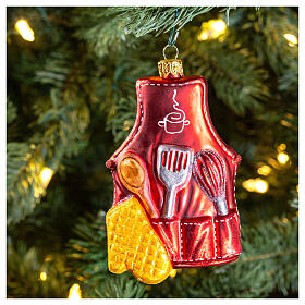 Kitchen apron blown glass ornament for Christmas tree 10 cm