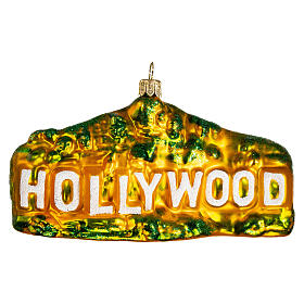 Hollywood sign, blown glass ornament for Christmas tree, 4 in