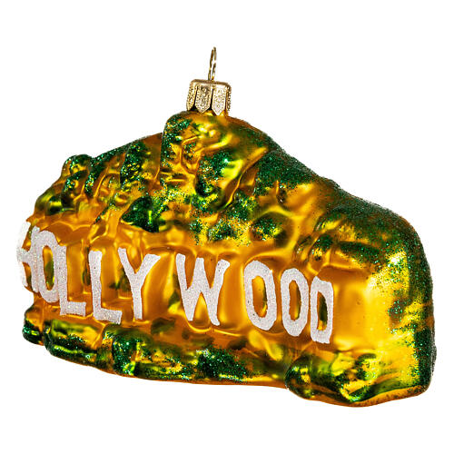 Hollywood sign, blown glass ornament for Christmas tree, 4 in 4