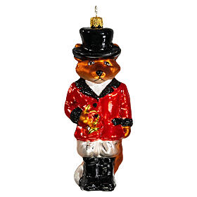 Fox with trumpet, blown glass ornament for Christmas tree, 4 in