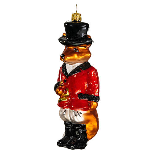 Fox with trumpet, blown glass ornament for Christmas tree, 4 in 3