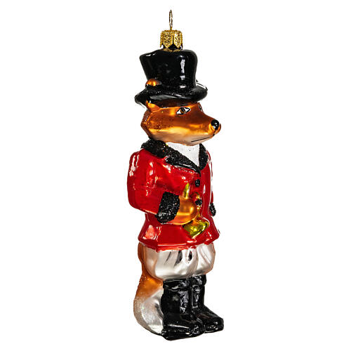 Fox with trumpet, blown glass ornament for Christmas tree, 4 in 4