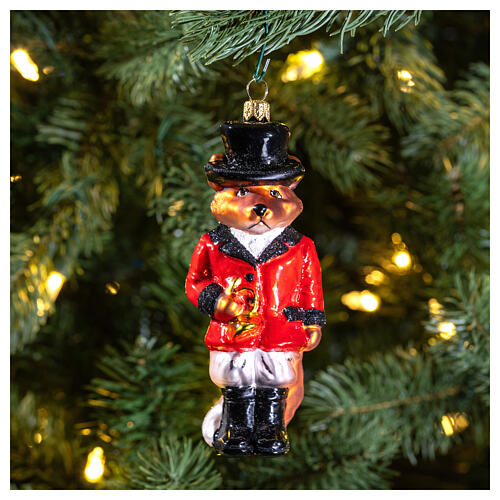 Fox with trumpet blown glass Christmas tree decoration 10 cm 2