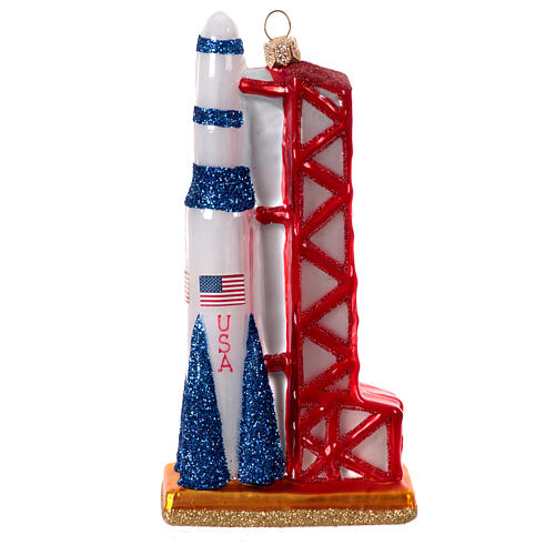 Rocket, blown glass Christmas tree decoration, 6 in 4
