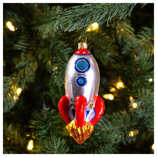 Rakete, Weihnachtsbaumschmuck aus mundgeblasenem Glas, 10 cm 2