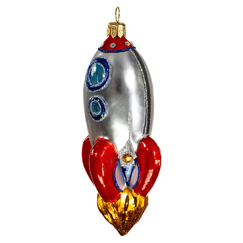 Rakete, Weihnachtsbaumschmuck aus mundgeblasenem Glas, 10 cm 3