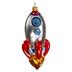 Rocket, blown glass ornament for Christmas tree, 4 in