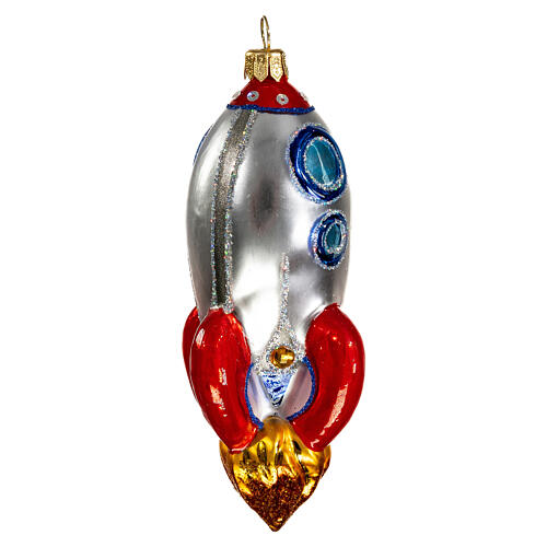 Rocket, blown glass ornament for Christmas tree, 4 in 4