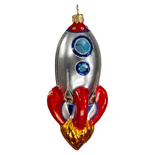 Rocket, blown glass ornament for Christmas tree, 4 in 5