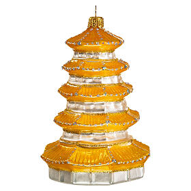 Pagoda, blown glass ornament for Christmas tree, 4 in