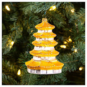 Pagoda, blown glass ornament for Christmas tree, 4 in