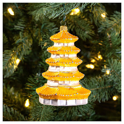 Pagoda, blown glass ornament for Christmas tree, 4 in 2