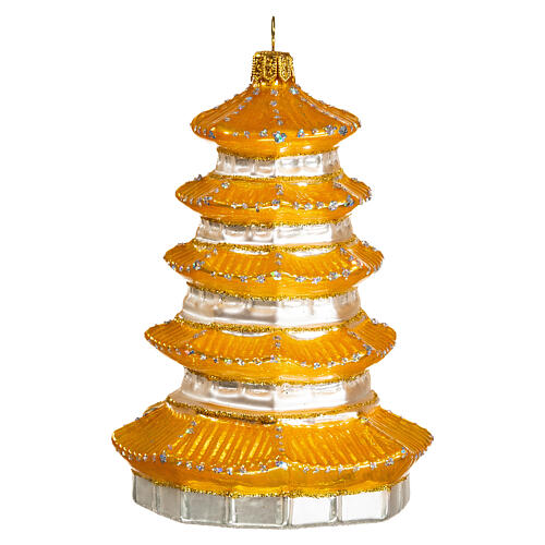 Pagoda, blown glass ornament for Christmas tree, 4 in 3
