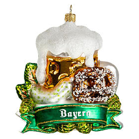 Bavarian symbols, blown glass ornament for Christmas tree, 4 in