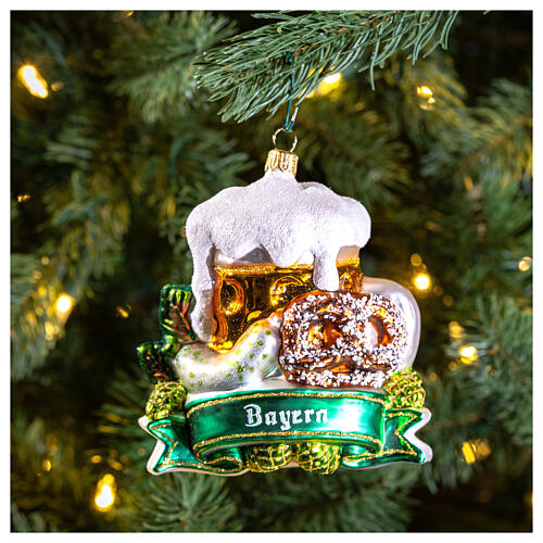 Bavarian symbols, blown glass ornament for Christmas tree, 4 in 2