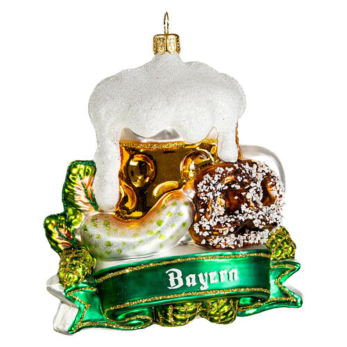 Bavarian symbols, blown glass ornament for Christmas tree, 4 in 4