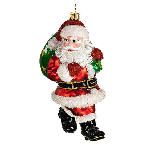 Santa with bag of gifts, blown glass ornament for Christmas tree, 4 in 1