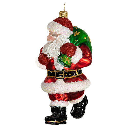 Santa with bag of gifts, blown glass ornament for Christmas tree, 4 in 4
