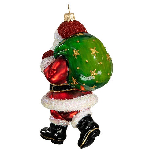 Santa with bag of gifts, blown glass ornament for Christmas tree, 4 in 5