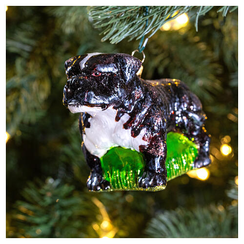 Bulldog verre soufflé ornement de Noël 10 cm 2