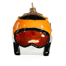 Ski helmet with goggles, blown glass ornament for Christmas tree, 4 in
