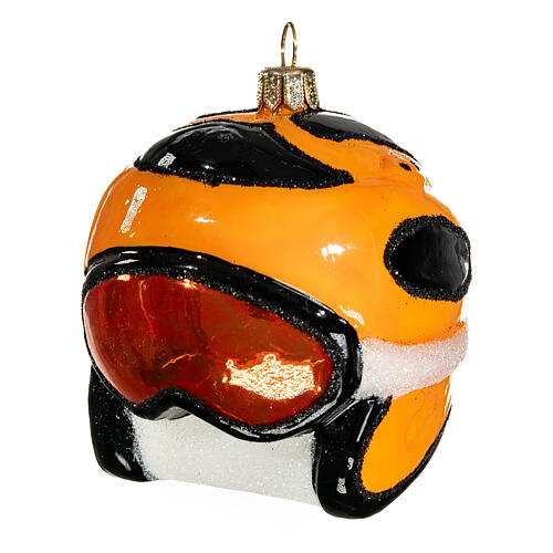 Ski helmet with goggles, blown glass ornament for Christmas tree, 4 in 3