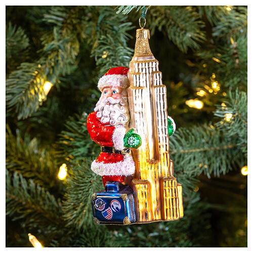 Weihnachtsmann mit Empire State Building, Weihnachtsbaumschmuck aus mundgeblasenem Glas, 15 cm 2