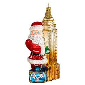 Santa with the Empire State Building, 6 in, blown glass Christmas ornament