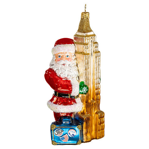 Santa with the Empire State Building, 6 in, blown glass Christmas ornament 1