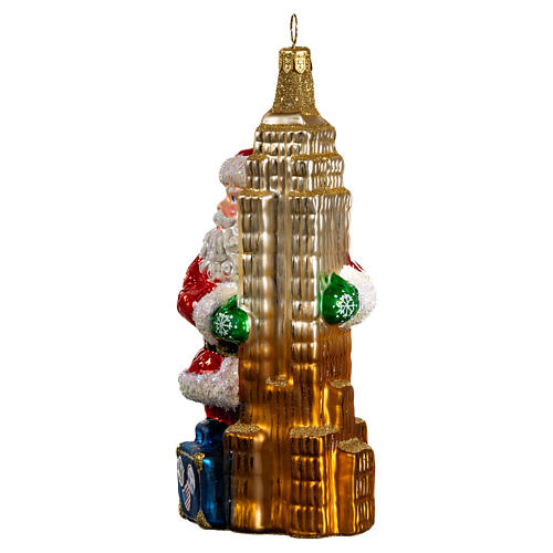 Santa with the Empire State Building, 6 in, blown glass Christmas ornament 4