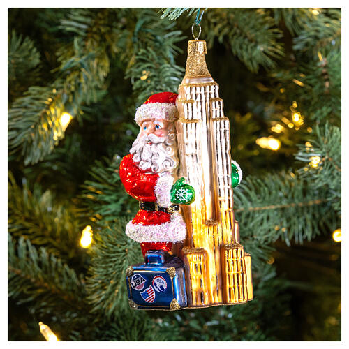 Święty Mikołaj z Empire State Building szkło dmuchane 15 cm dekoracja choinkowa 2