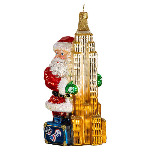 Pai Natal com Empire State Building 15 cm enfeite vidro soprado árvore Natal 3