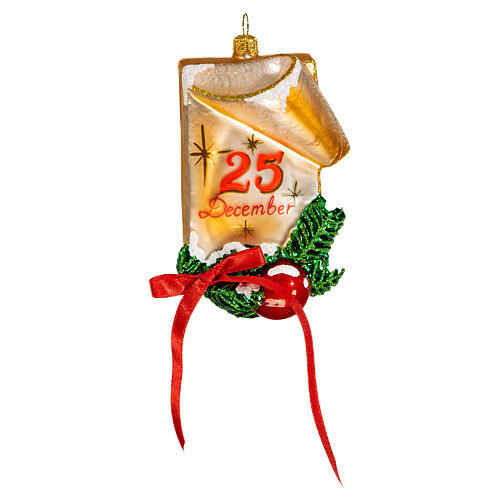 Kalender-Blatt, 25 Dezember, Weihnachtsbaumschmuck aus mundgeblasenem Glas, 10 cm 1