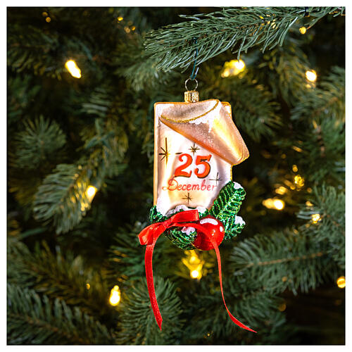 Kalender-Blatt, 25 Dezember, Weihnachtsbaumschmuck aus mundgeblasenem Glas, 10 cm 2