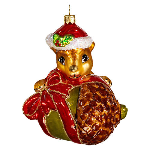 Squirrel with acorn, 4 in, blown glass Christmas ornament 1