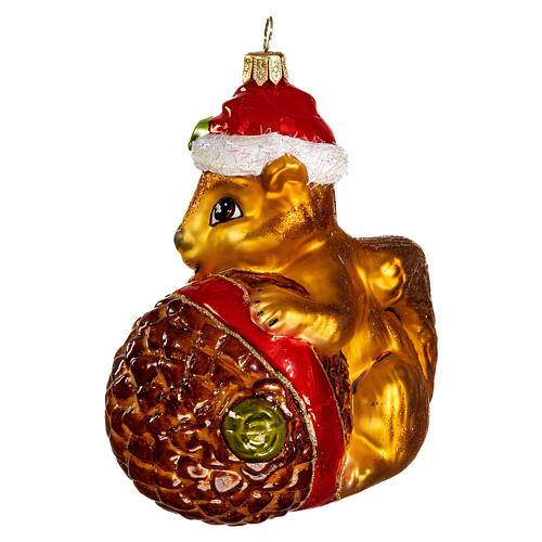 Squirrel with acorn, 4 in, blown glass Christmas ornament 3