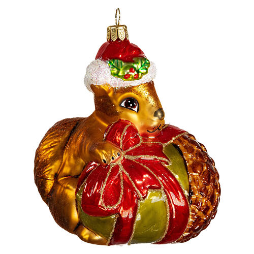 Squirrel with acorn, 4 in, blown glass Christmas ornament 4