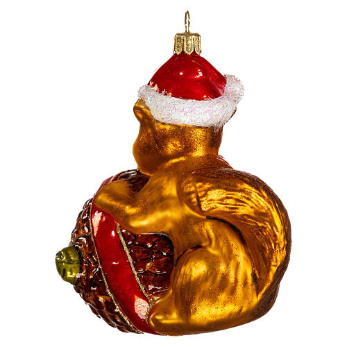 Squirrel with acorn, 4 in, blown glass Christmas ornament 5