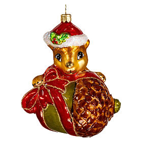 Squirrel with acorn Christmas tree decoration 10 cm blown glass