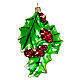 Holly leaves, 4 in, blown glass Christmas ornament s1