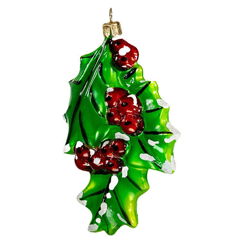 Holly leaves Christmas tree blown glass ornament 10 cm 3