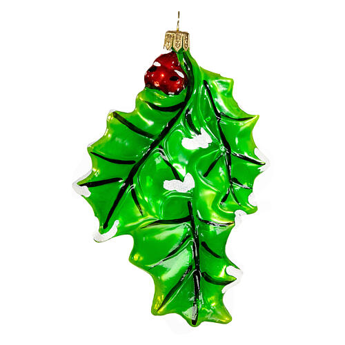 Holly leaves Christmas tree blown glass ornament 10 cm 5