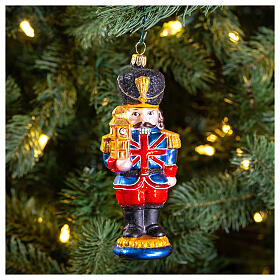 British nutcracker Christmas tree decoration 15 cm blown glass