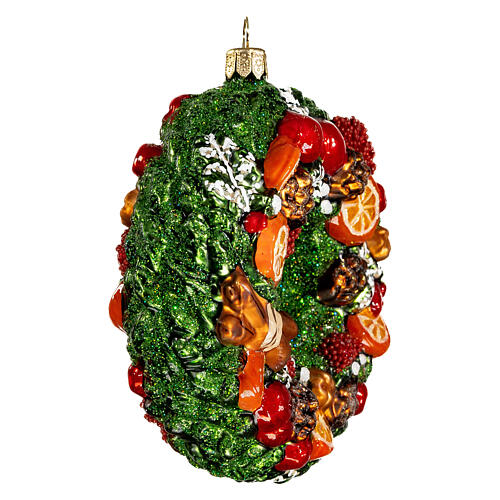 Weihnachtlicher Kranz mit Früchten, Weihnachtsbaumschmuck aus mundgeblasenem Glas, 10 cm 3