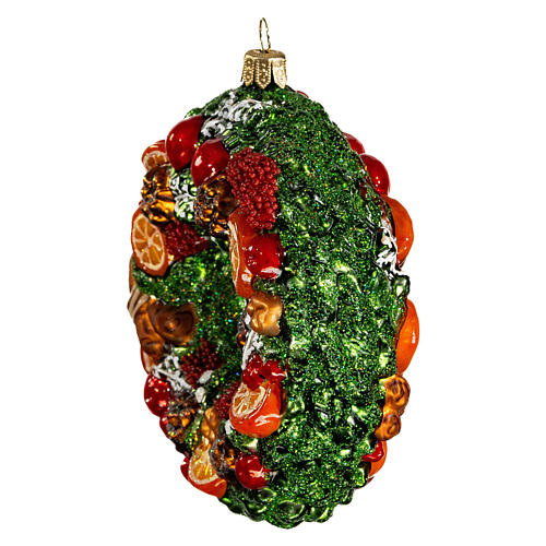 Weihnachtlicher Kranz mit Früchten, Weihnachtsbaumschmuck aus mundgeblasenem Glas, 10 cm 4