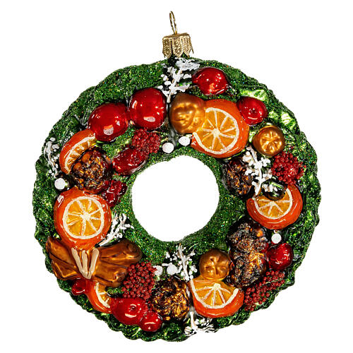 Christmas wreath with fruit, 4 in, blown glass Christmas ornament 1